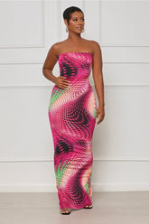 Robe bustier longue moulante avec fente derrière multicolore