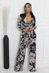 Combinaison extensible encolure ronde à manches longues jambes larges