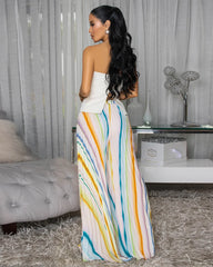 Ensemble pantalon top multicolore crème bas large