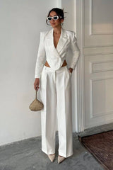 Ensemble pantalon blazer court blanc