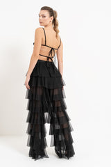 Pantalon à volant en tulle