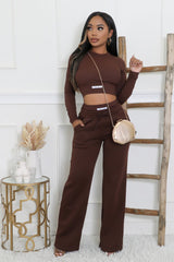 Ensemble pantalon extensible et top à manches longues effet jogging jambe large