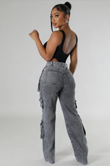 Jean cargo taille haute extensible