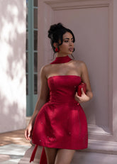 Mini-robe en strass structuré Lustre rouge