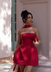 Mini-robe en strass structuré Lustre rouge