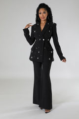 Ensemble blazer pantalon extensible à manches longues