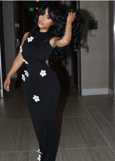 Robe sexy longue à manches courtes avec fleurs