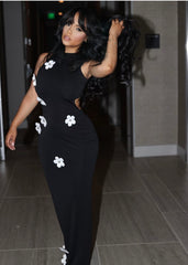 Robe sexy longue à manches courtes avec fleurs