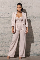 Ensemble 3 pièces veste et pantalon stretch beige