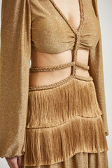 Robe longue longue pour fête avec frange dos ouvert