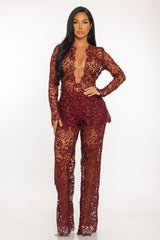 Ensemble blazer dentelle pantalon