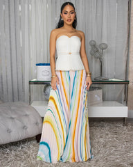 Ensemble pantalon top multicolore crème bas large