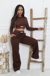 Ensemble pantalon extensible et top à manches longues effet jogging jambe large