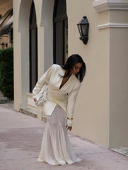 Ensemble blazer jupe longue beige