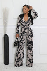 Combinaison extensible encolure ronde à manches longues jambes larges