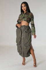 Jupe taille haute cargo Olive avec des poches