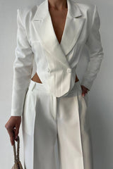 Ensemble pantalon blazer court blanc
