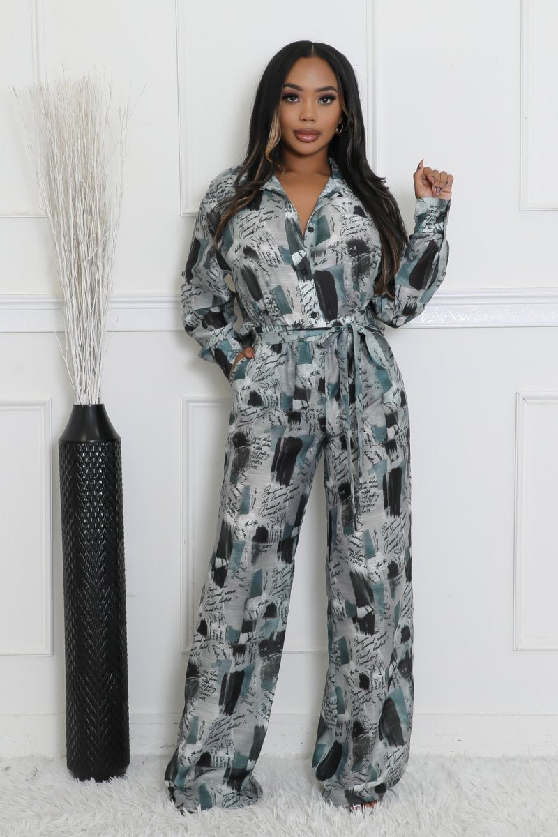 Ensemble fluide pantalon taille haute large et chemise longue non