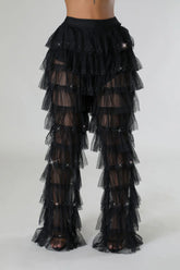 Pantalon maille taille haute avec volant