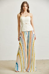 Ensemble pantalon top multicolore crème bas large