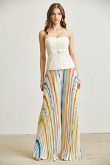 Ensemble pantalon top multicolore crème bas large