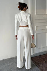 Ensemble pantalon blazer court blanc