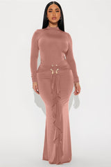 Robe longue moulante à manche longue détail boucle