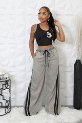 Pantalon Jogger non extensible taille haute jambe large