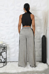 Pantalon Jogger non extensible taille haute jambe large