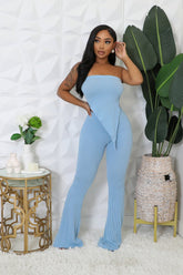 Ensemble pantalon extensible taille haute bas large et top asymétrique