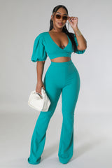 Ensemble deux pièces top et pantalon taille haute