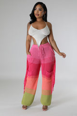Pantalon large extensible crochet multicolore