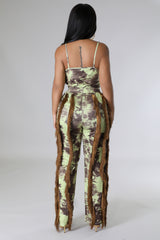 Ensemble deux pièces body suit extensible pantalon taille haute frange