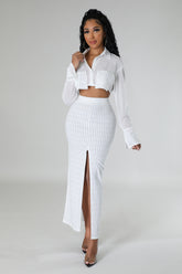 Ensemble jupe taille haute semi-extensible et top à manche longue (Copie)