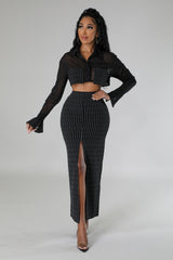 Ensemble jupe taille haute semi-extensible et top à manche longue (Copie)