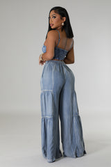 Pantalon jean large extensible taille haute ceinture élastique