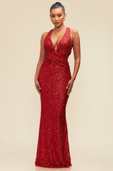Robe longue de fête à paillettes Rouge strass