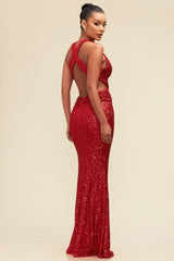 Robe longue de fête à paillettes Rouge strass