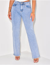 Jean coupe droite à strass resto/verso