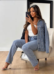 Veste en Jean à strass resto/Verso denim