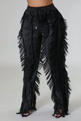 Pantalon taille haute ruché Franges avec cordon ceinture