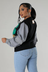 Pull chaud et doux manche longue en jean dessin smile