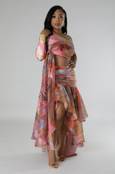 Ensemble jupe asymétrique et top manche longue fête