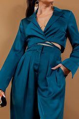 ENSEMBLE BLAZER COURT STYLE WRAP et PANTALON LARGE