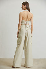 Joyce ensemble top court avec poche et pantalon taille haute coupe large