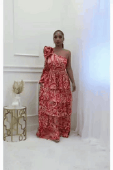 Robe longue détail volants non extensible une épaule