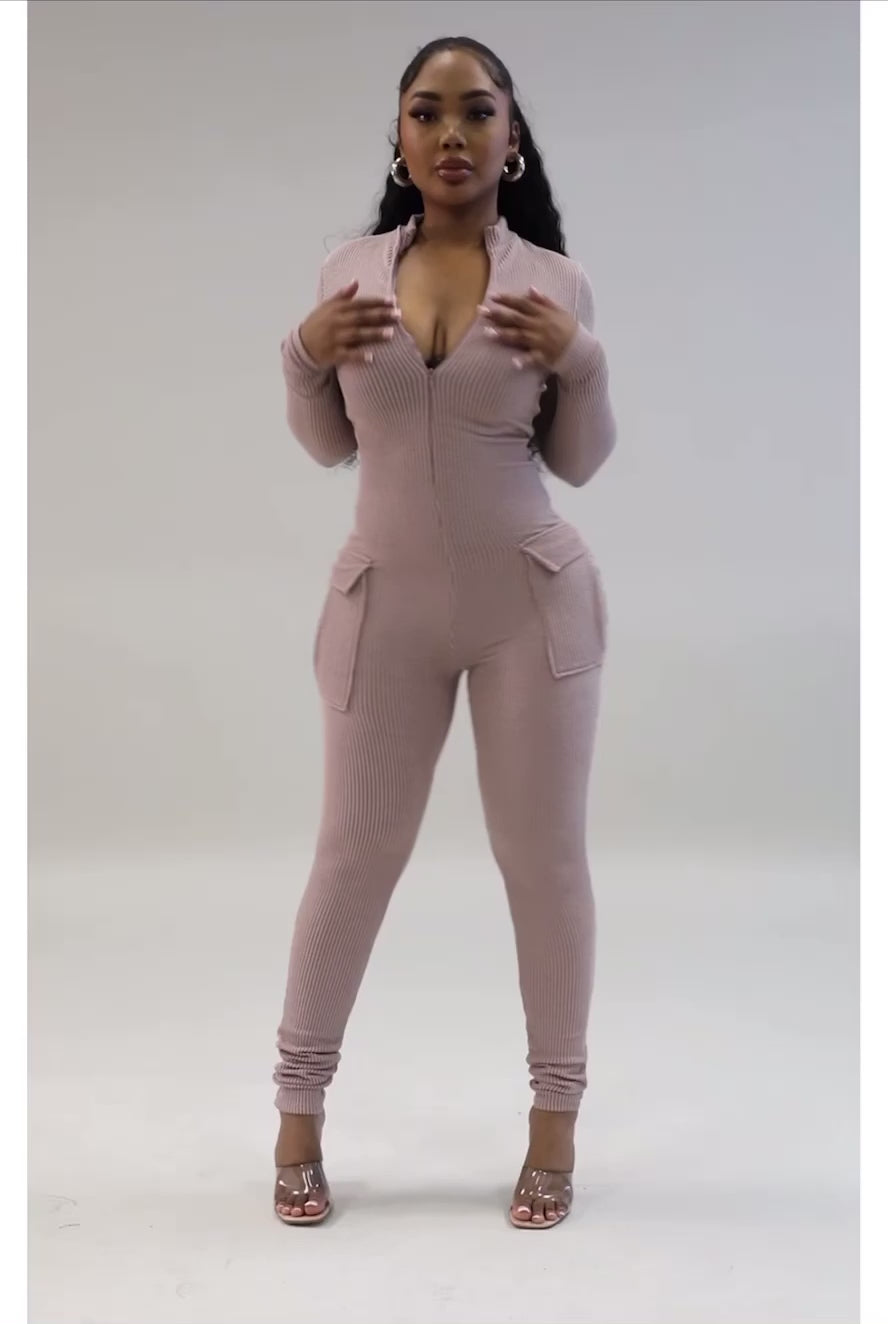 Combinaison extensible col montant côtelé à manche longue