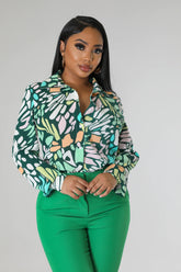 Chemise à manche longue fleurie non extensible