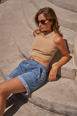 Mini-Short en jean coton à ourlets retournés