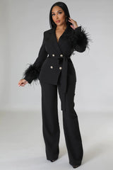 Ensemble deux pièces haut blazer et pantalon taille à nouer noir